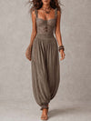 Grey Lace Bandeau and Pleated Cotton Harem Pants Set