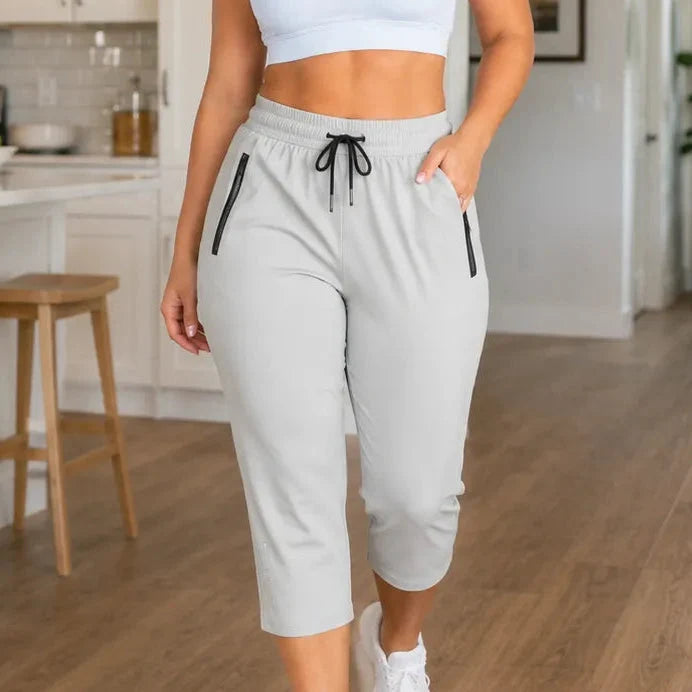 Movella – Stretchy Capri Pants with Zip Pocket for Women