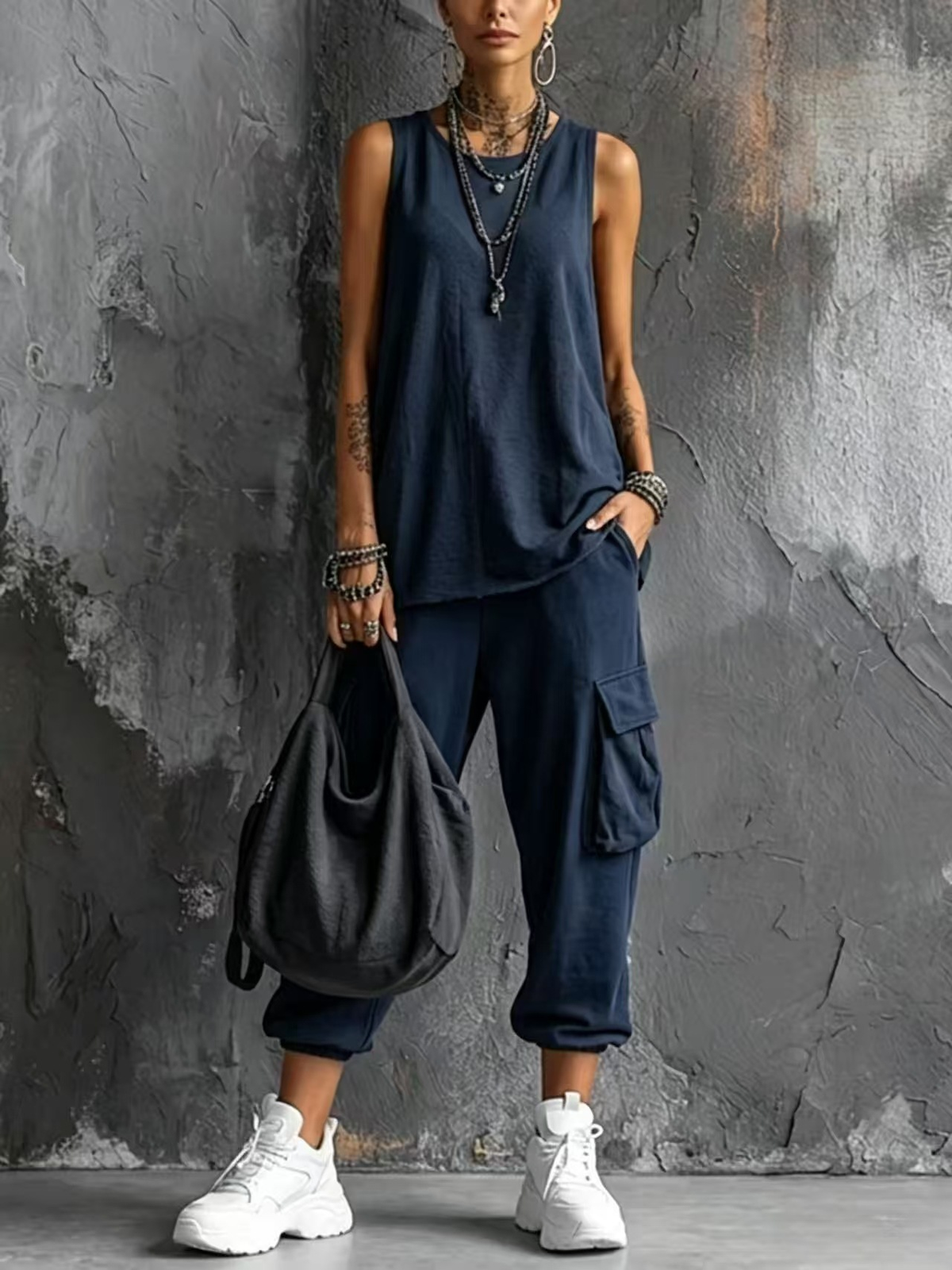 Dark Gray Vest And Jogger Cargo Pants Casual Suit