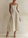 Apricot Minimalist Black Striped A-Line Maxi Dress