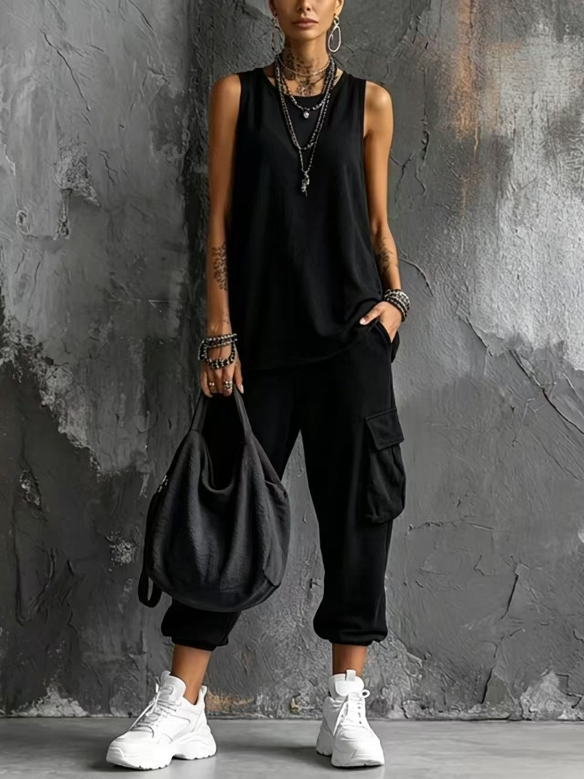 Dark Gray Vest And Jogger Cargo Pants Casual Suit