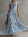 BLUE LACE-PANELED TOP AND PLEATED MAXI SKIRT SET
