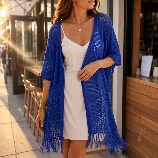 Solenne – Oversized Crochet Tassel Kimono Cardigan for Women