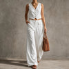 Lunavia – Linen-look wide-leg pants with pockets, high waist