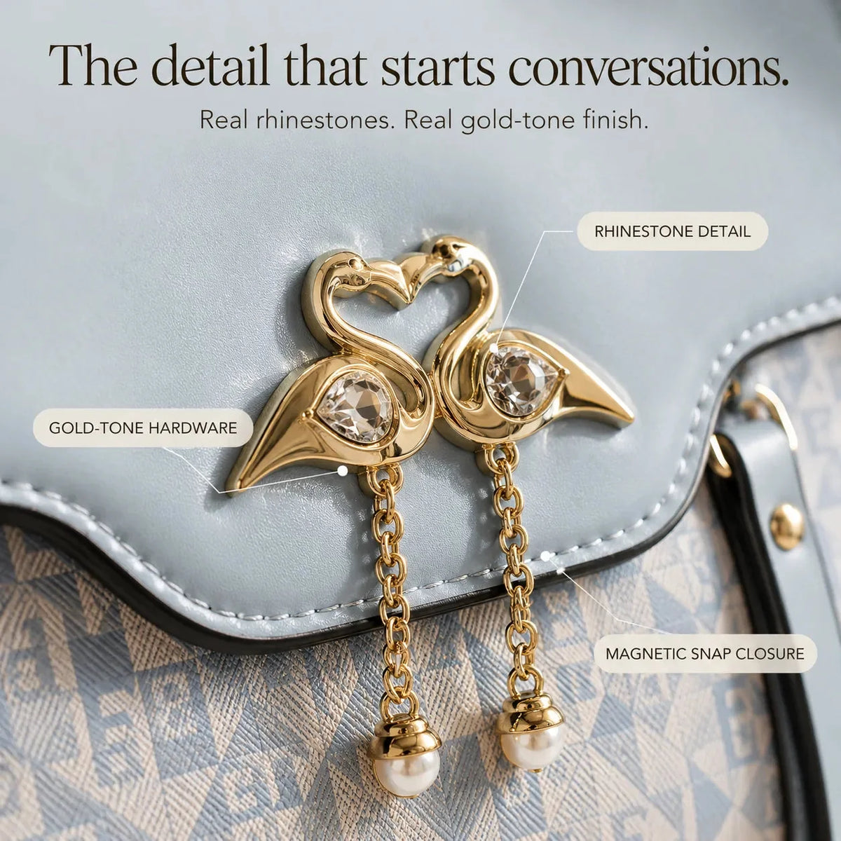 Velora – Swan-Clasp Structured Crossbody Bag with Gold Hardware