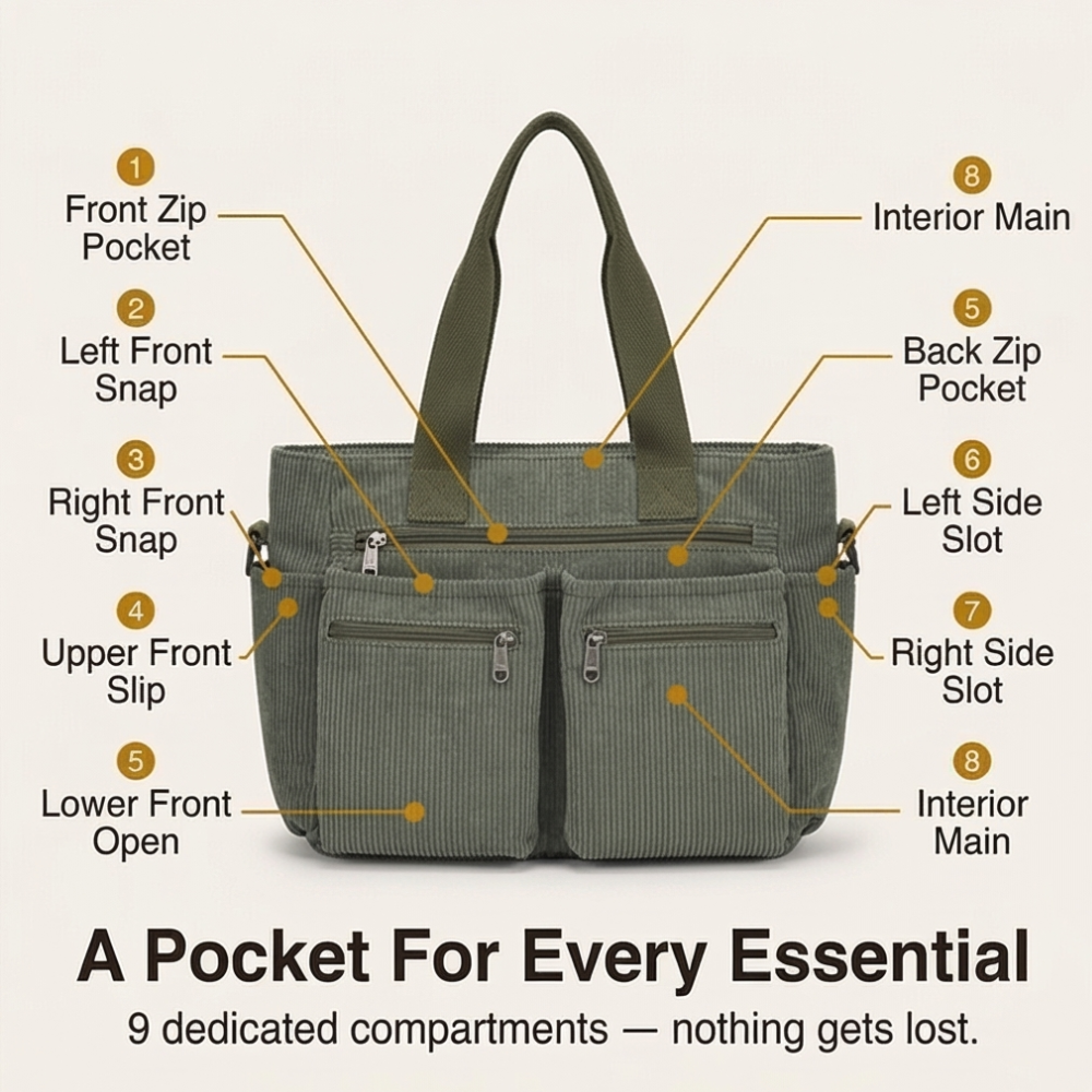 Clovera – Multi Pocket Corduroy Shoulder Bag