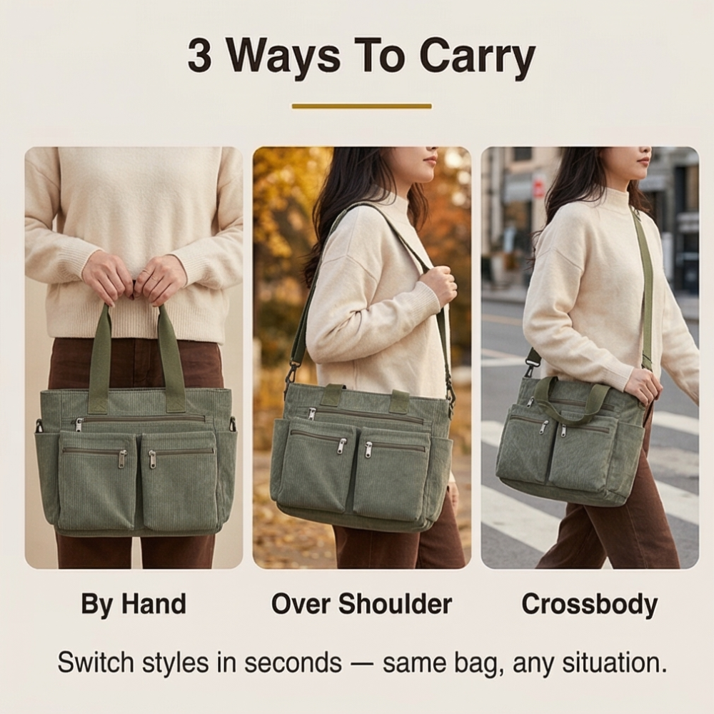 Clovera – Multi Pocket Corduroy Shoulder Bag