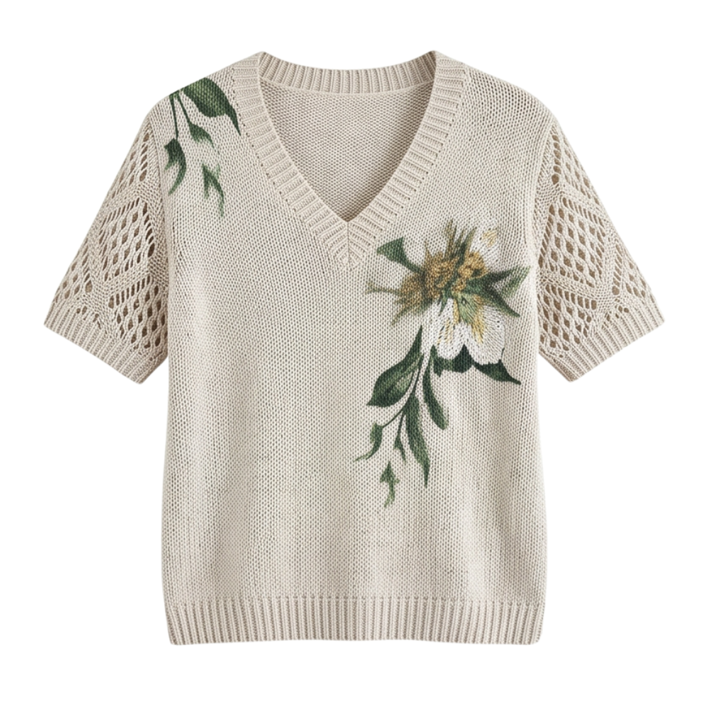 Rosavelle - Elegant Crochet Sleeve Floral Top