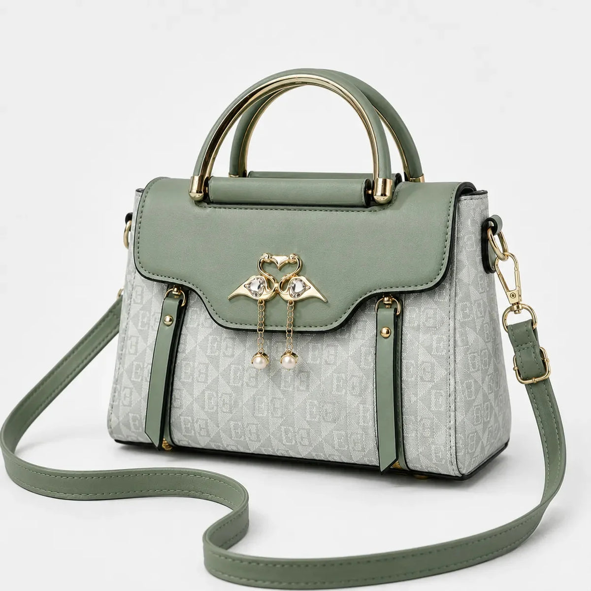Velora – Swan-Clasp Structured Crossbody Bag with Gold Hardware