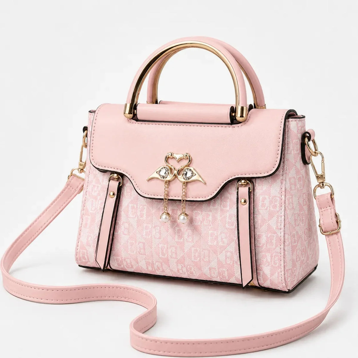 Velora – Swan-Clasp Structured Crossbody Bag with Gold Hardware