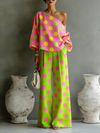 Colorful Polka Dot off-shoulder Top And Wide-leg Pants Two-piece Set