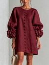 Burgundy Floral Button-down Mini Dress With Striking Floral Cuffs