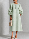 Sage Mist Floral Button-down Midi Dress With Striking Floral Cuffs