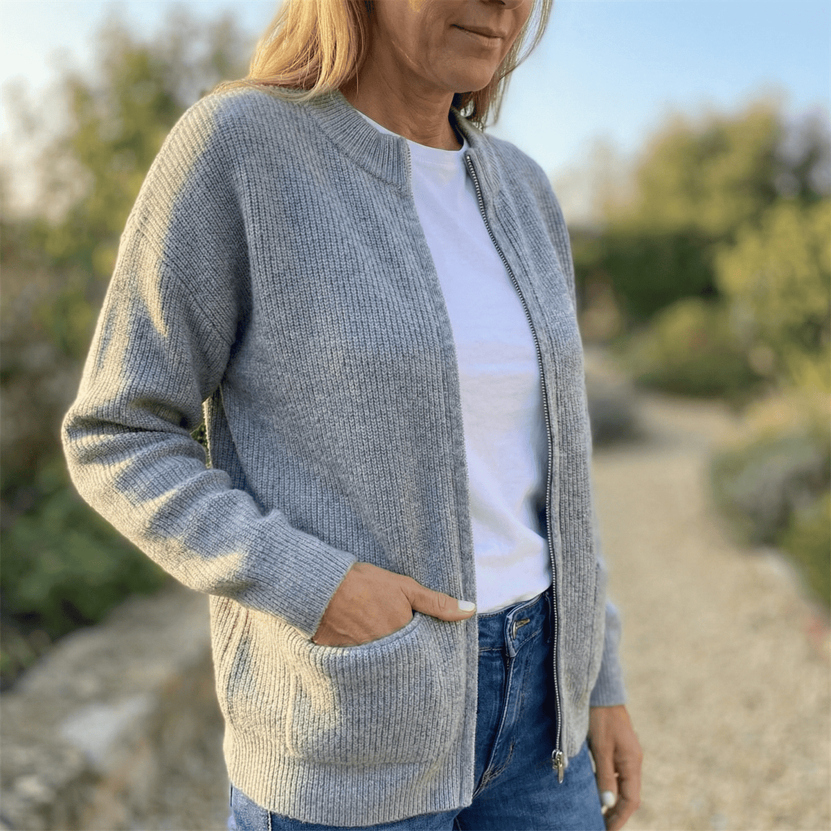 Covena – Soft Knit Zip Up Cardigan with Pockets