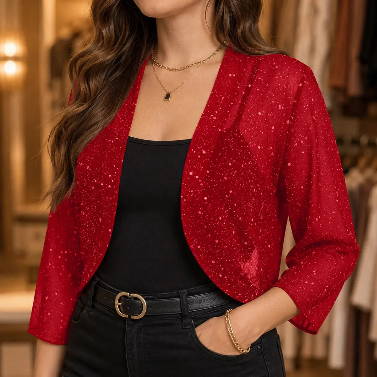 Lunavia – Shimmer Mesh Cropped Bolero Cardigan for Women