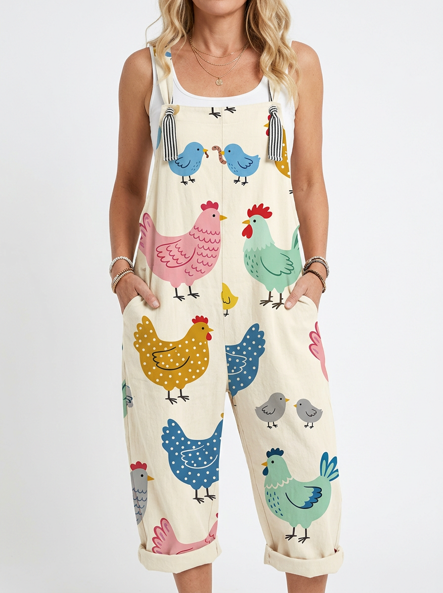 Comfortable Printed Overalls
