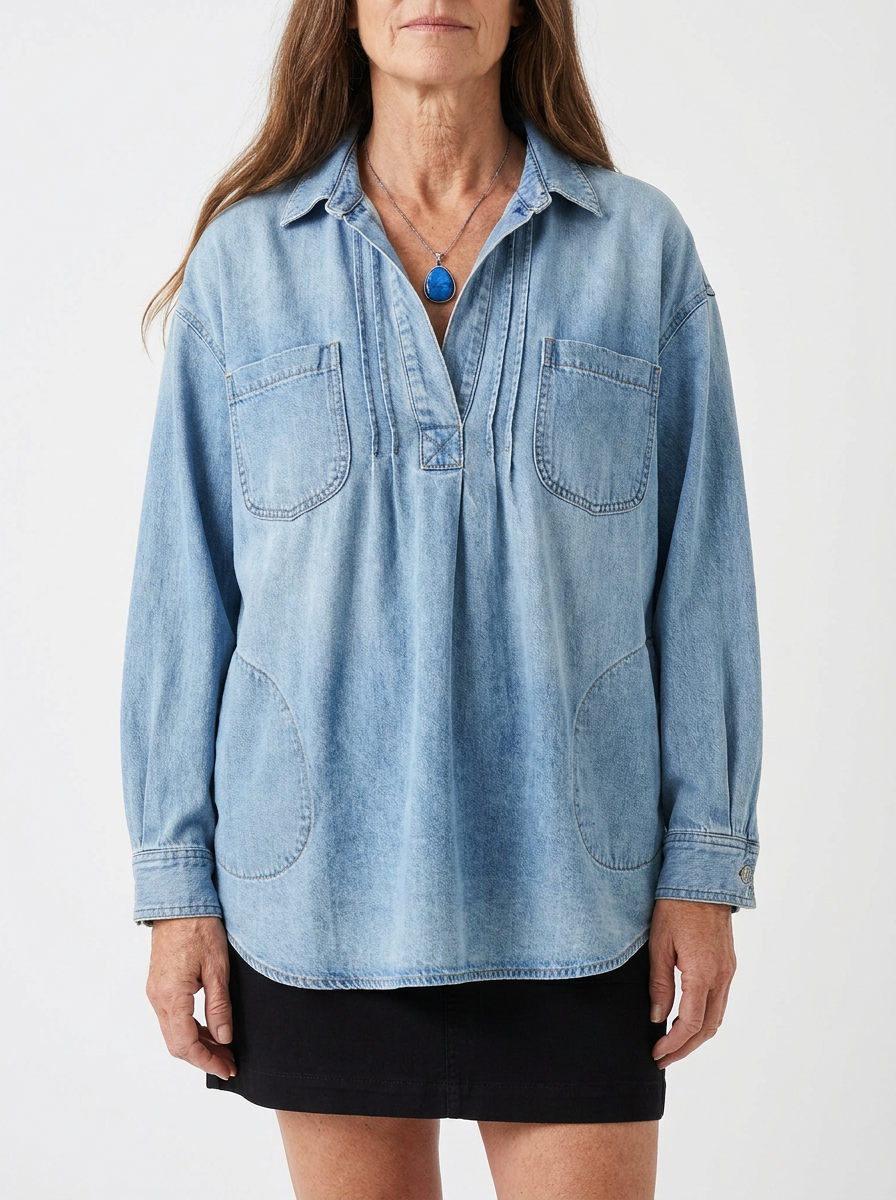 Emilia | Chic V-Neck Denim Tunic Top