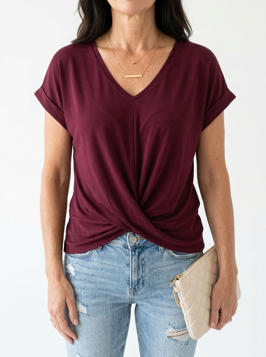 BELLA | Classic Twist Detail V-Neck Top