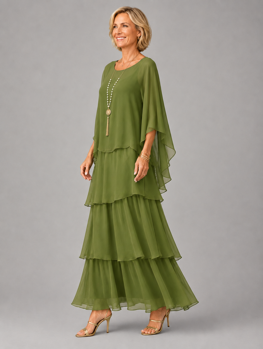 Lara Elegant Flowing Maxi Dress in Dark Green, side view