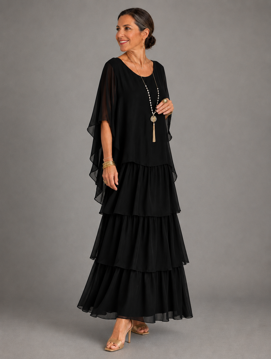 Lara Elegant Flowing Maxi Dress in Black, side view