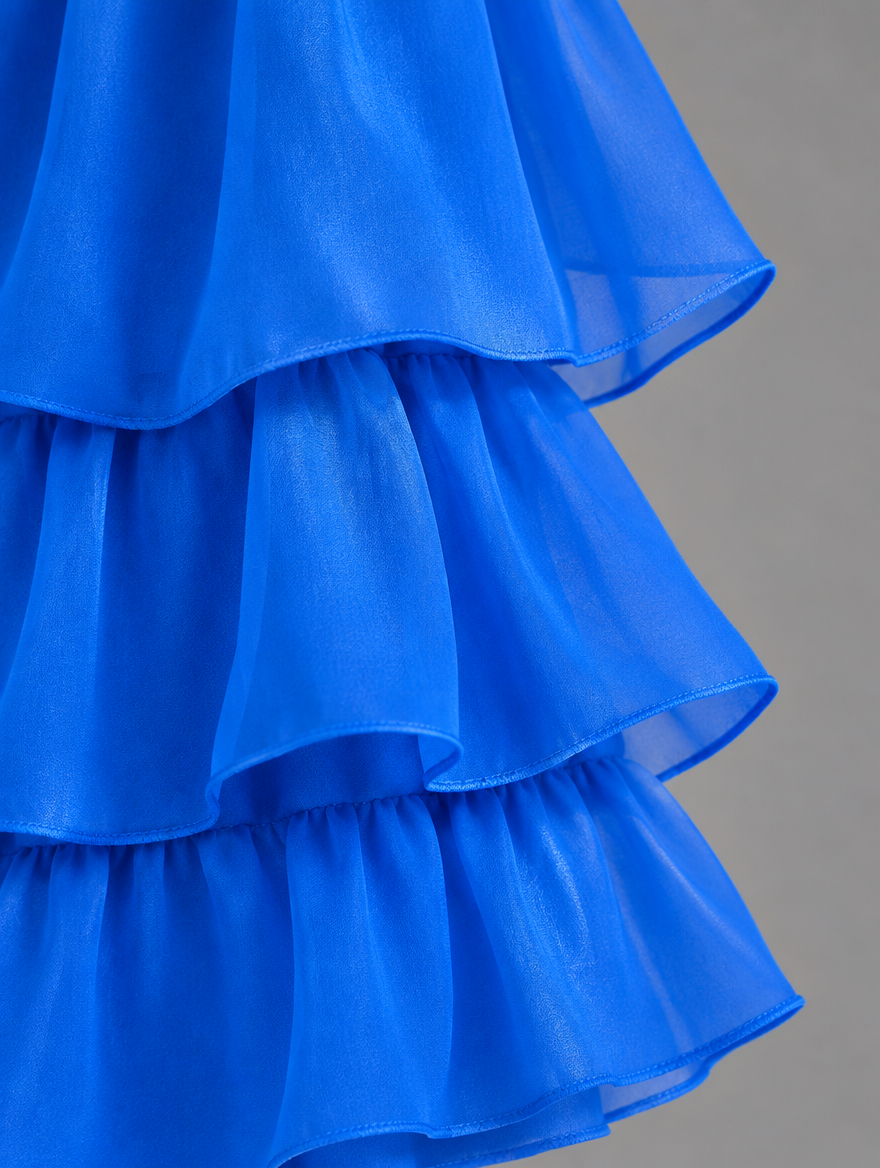 Lara Elegant Flowing Maxi Dress in Blue, chiffon fabric detail