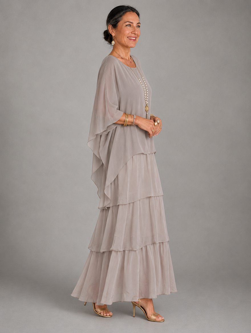 Lara Elegant Flowing Maxi Dress in Gray, side view