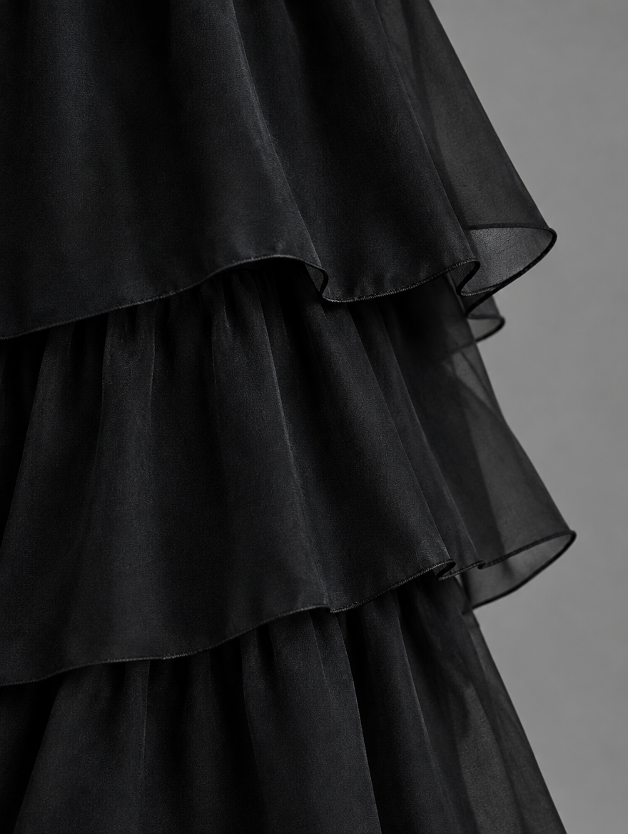 Lara Elegant Flowing Maxi Dress in Black, chiffon fabric detail
