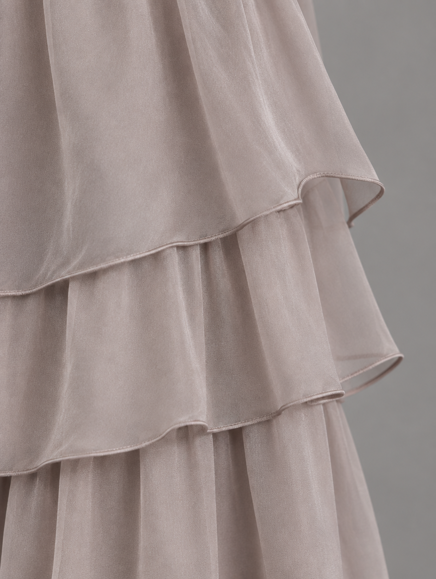 Lara Elegant Flowing Maxi Dress in Gray, chiffon fabric detail