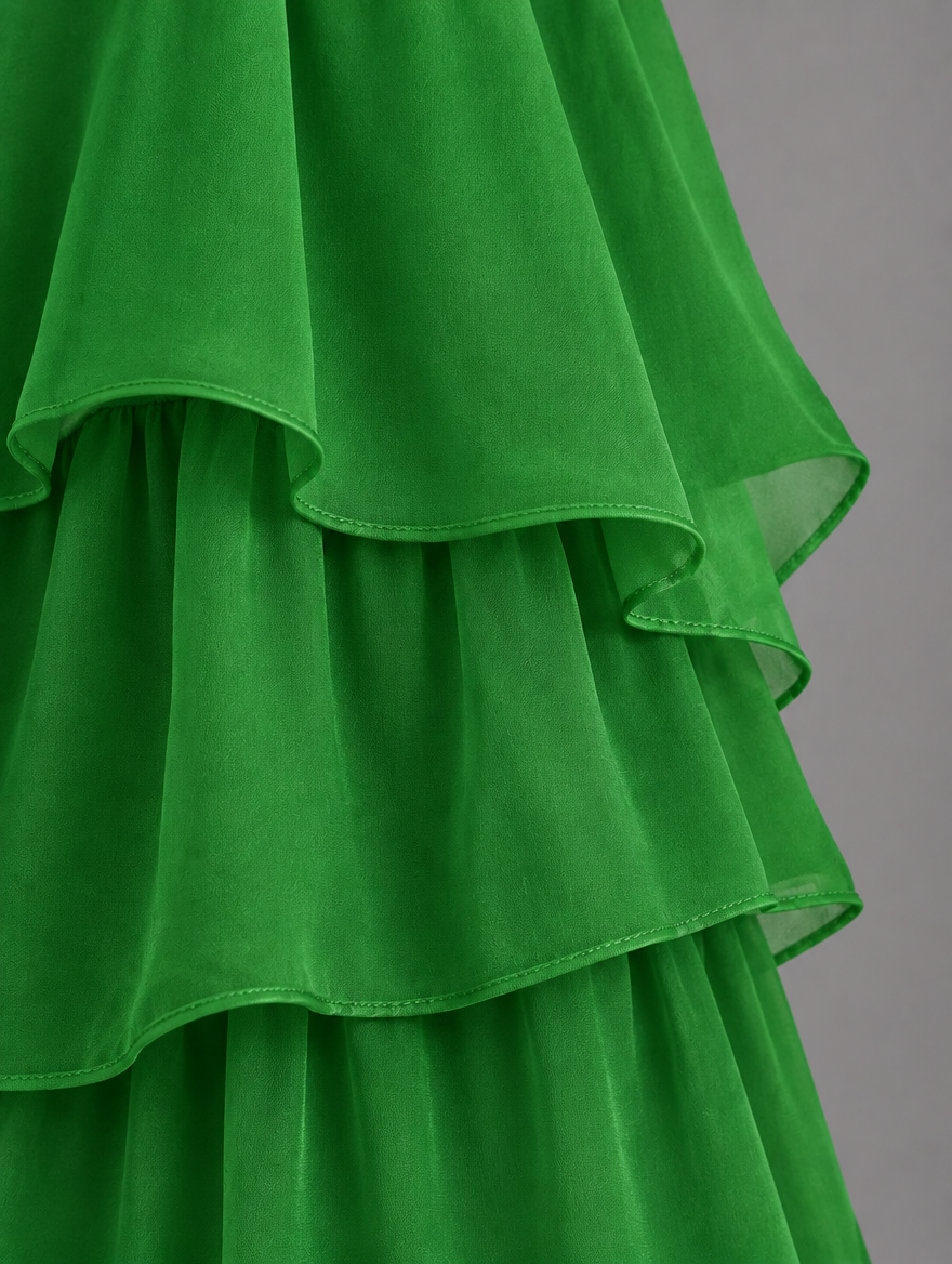 Lara Elegant Flowing Maxi Dress in Light Green, chiffon fabric detail