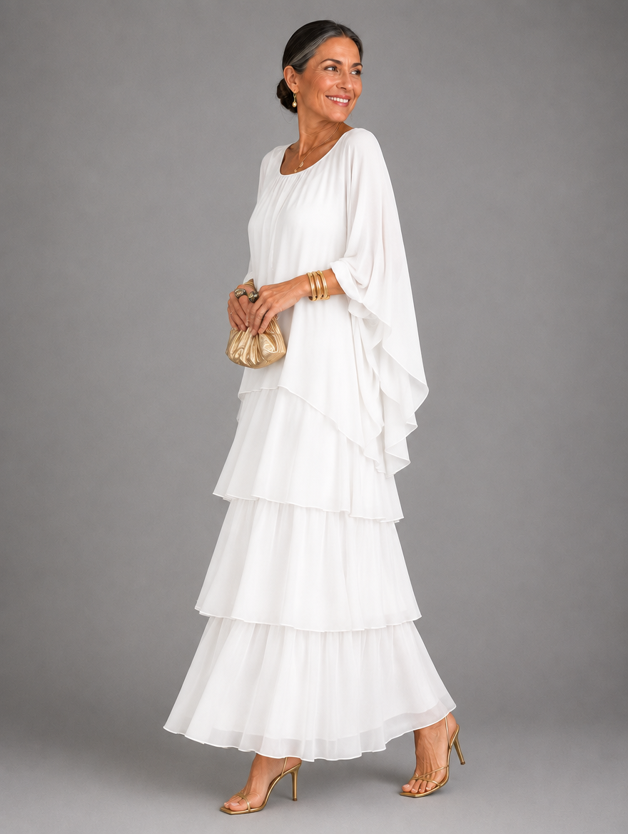 Lara Elegant Flowing Maxi Dress in White, side view