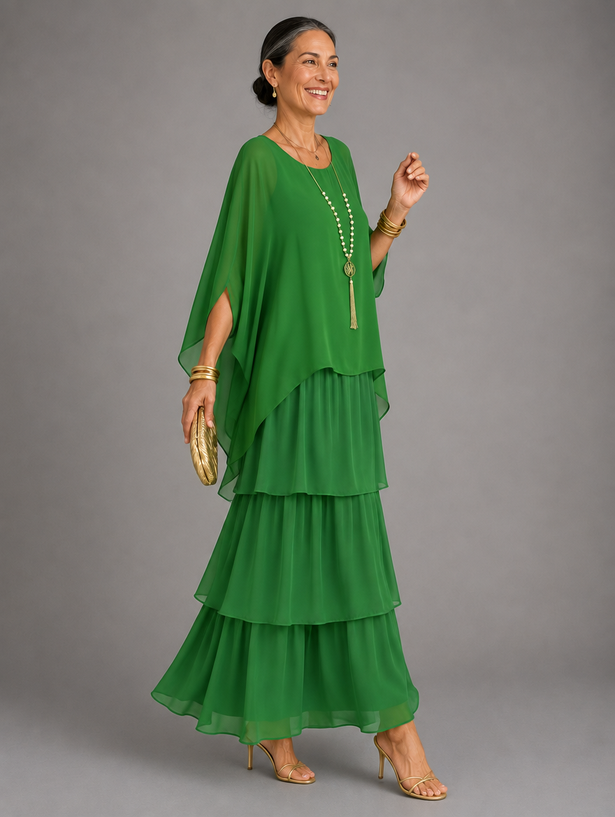 Lara Elegant Flowing Maxi Dress in Light Green, side view