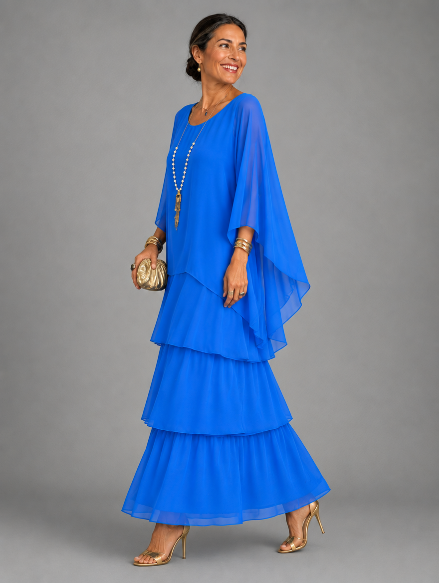 Lara Elegant Flowing Maxi Dress in Blue, side view