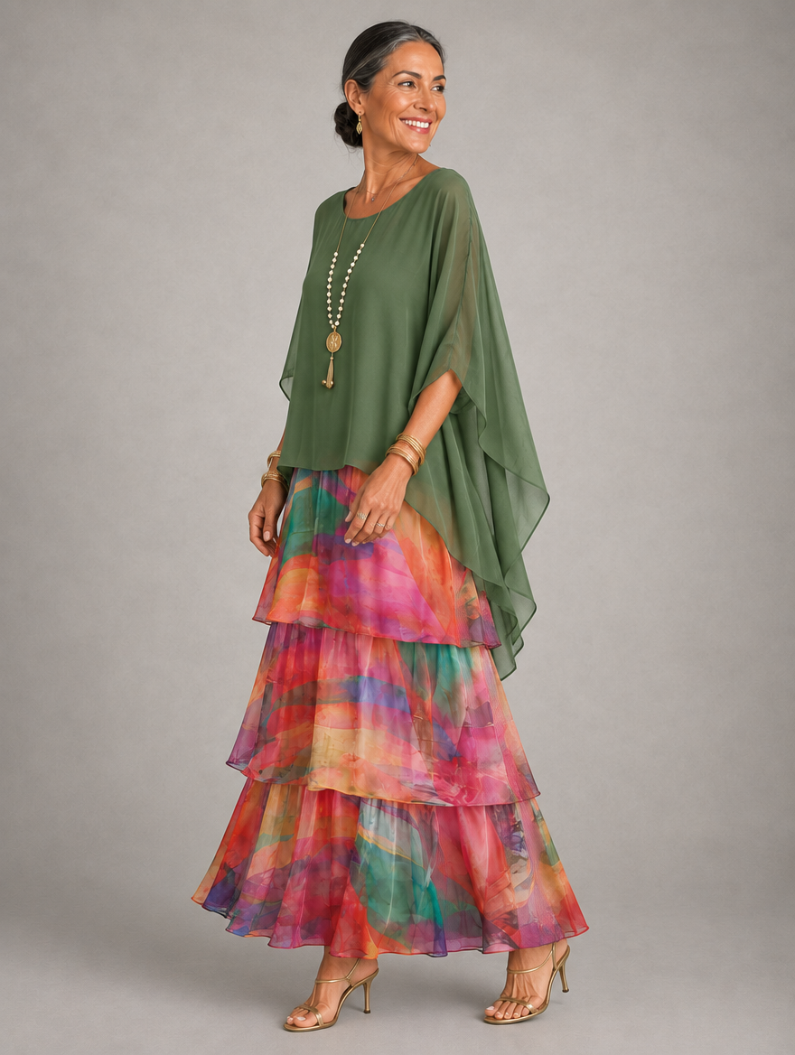 Lara Elegant Flowing Maxi Dress in Multicolor, side view