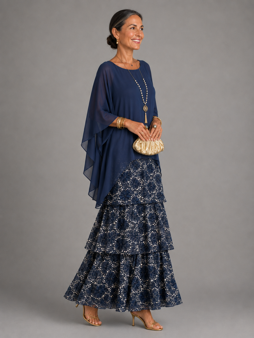 Lara Elegant Flowing Maxi Dress in Dark Blue, side view