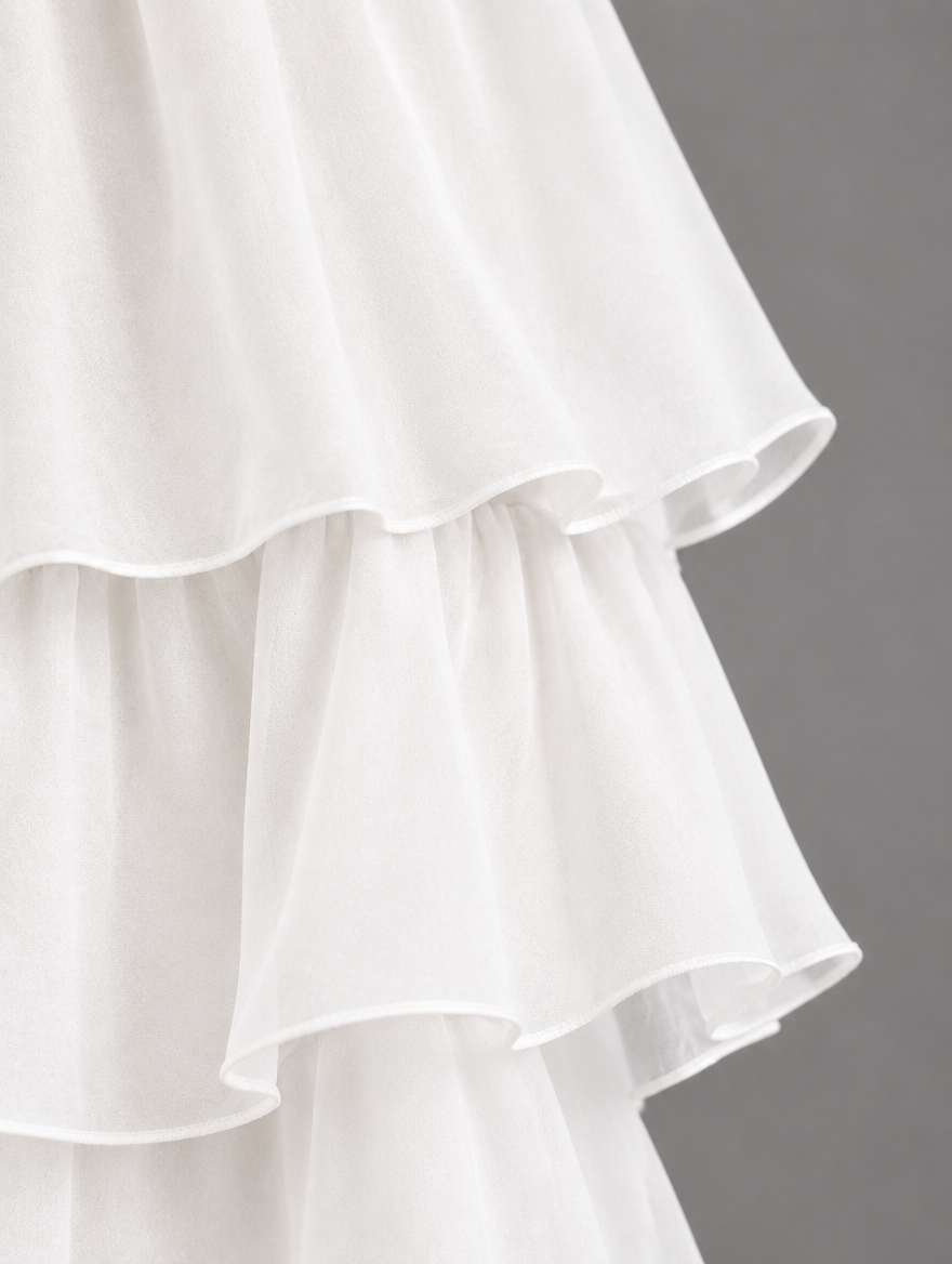 Lara Elegant Flowing Maxi Dress in White, chiffon fabric detail