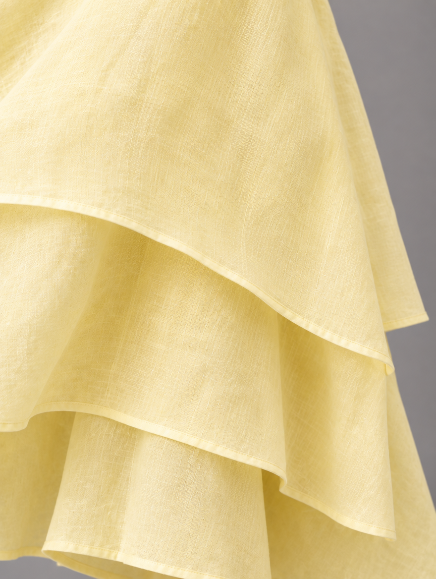 Liora Flowing Grace Maxi Dress in Yellow, linen fabric detail