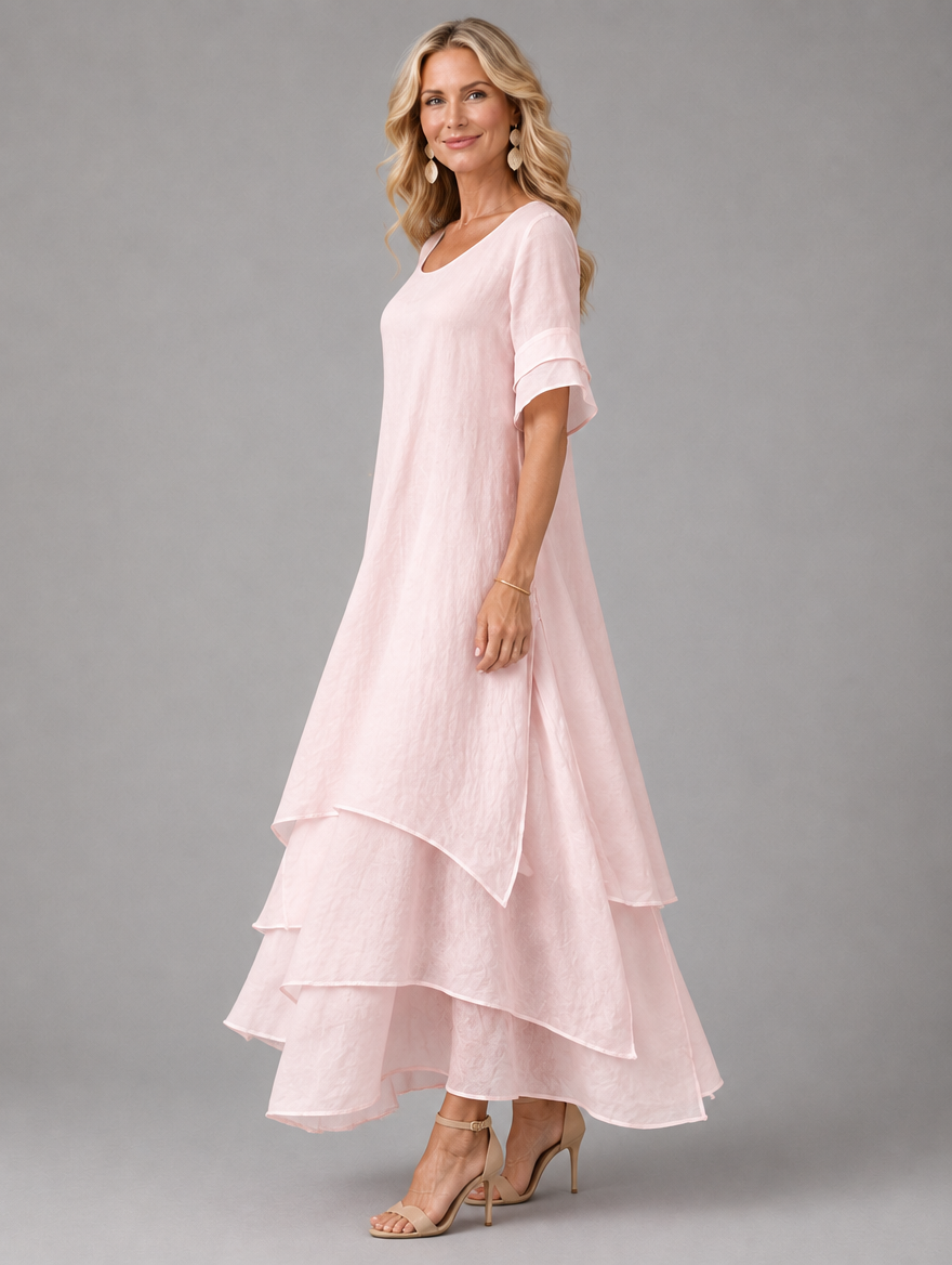 Liora Flowing Grace Maxi Dress in Pink, side view