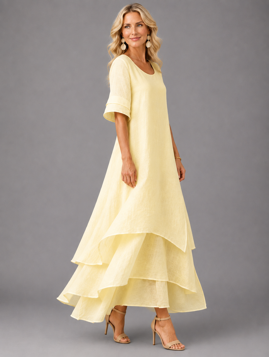 Liora Flowing Grace Maxi Dress in Yellow, side view