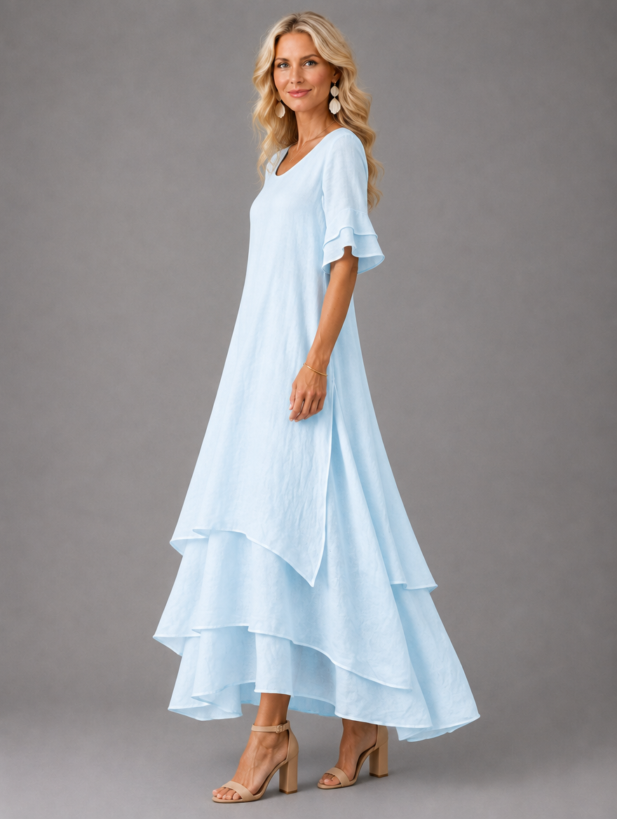 Liora Flowing Grace Maxi Dress in Blue, side view