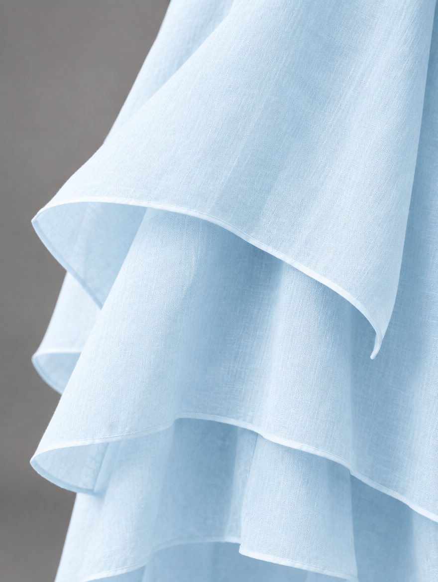 Liora Flowing Grace Maxi Dress in Blue, linen fabric detail