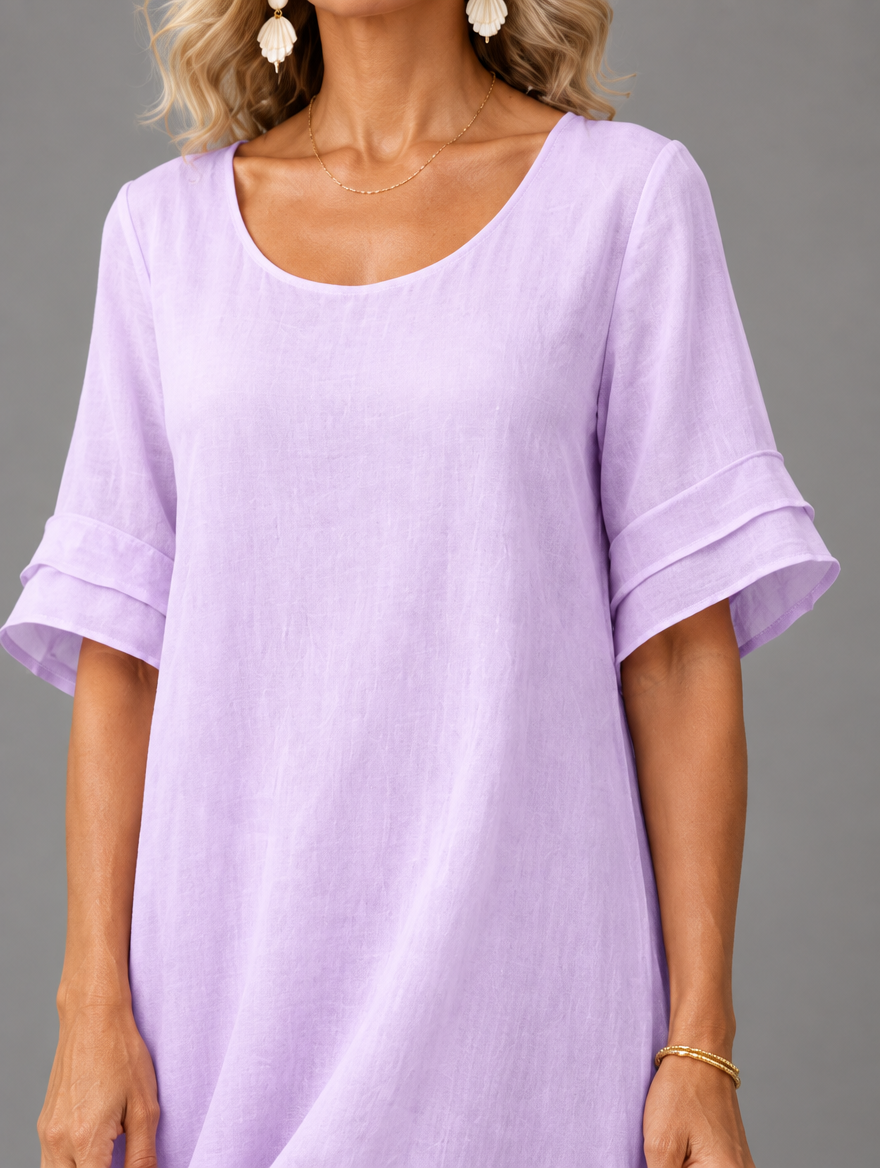 Liora Flowing Grace Maxi Dress in Purple, neckline and sleeve detail