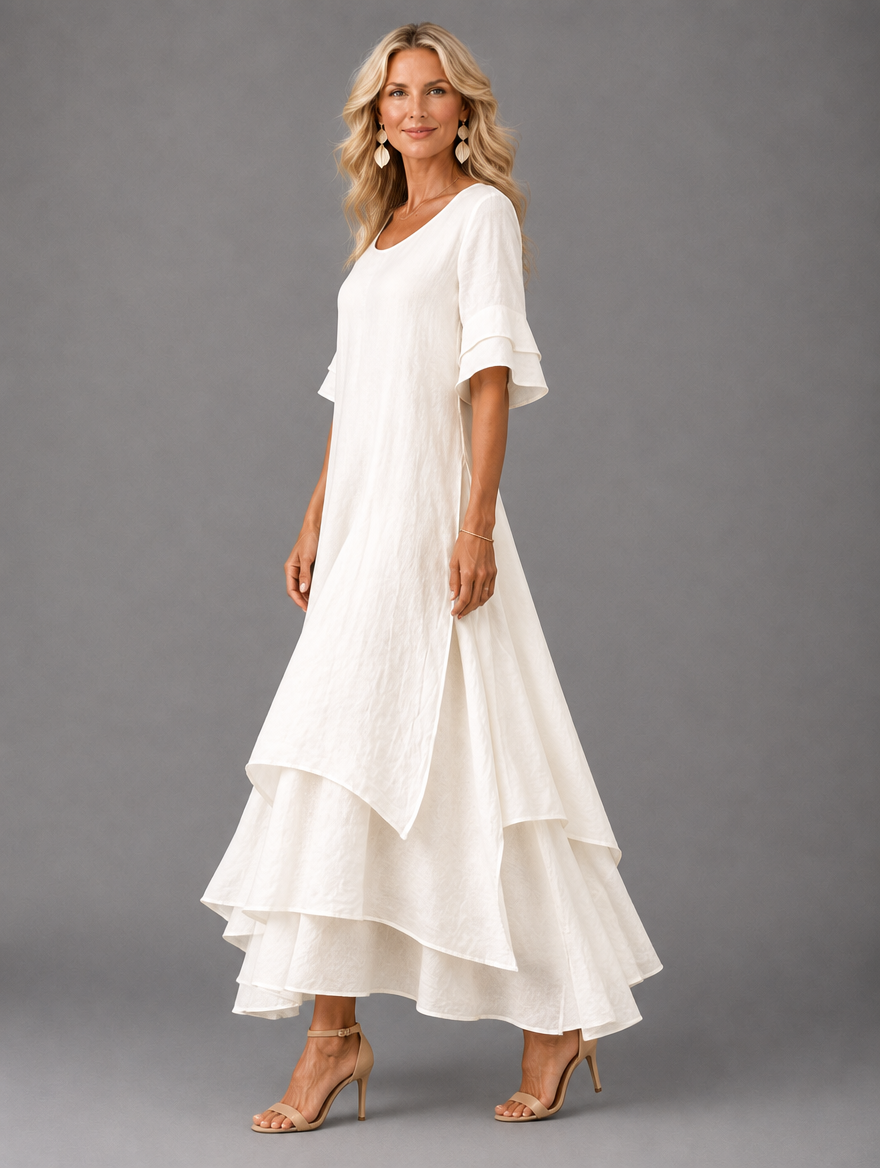 Liora Flowing Grace Maxi Dress in White, side view