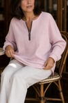 Everline – Striped Long Sleeve Zip-Up Top