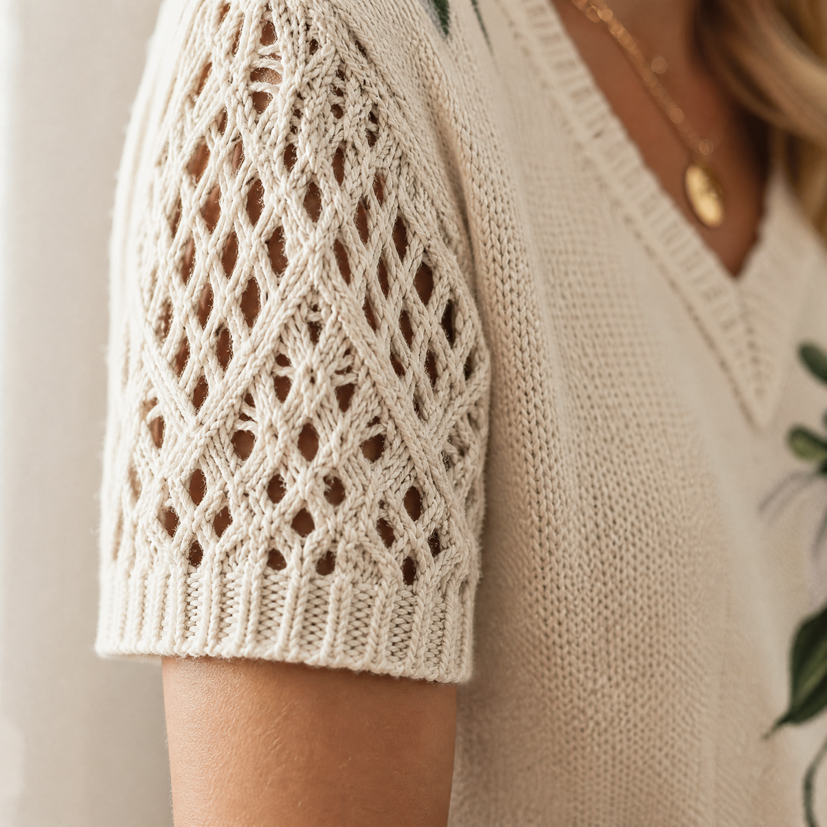 Rosavelle - Elegant Crochet Sleeve Floral Top