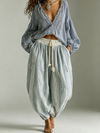 Bohemian Striped Lantern-Sleeve Top and Lantern Pants Two-Piece Set